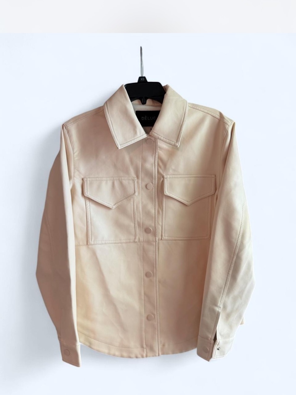 Deluc Cream Button-Up Leather Shirt Jacket